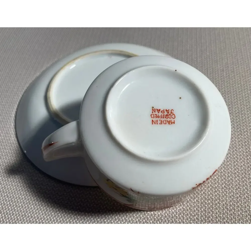 Fall‎ Demitasse Tea Cup & Saucer Hand painted  Leaves OCCUPIED JAPAN